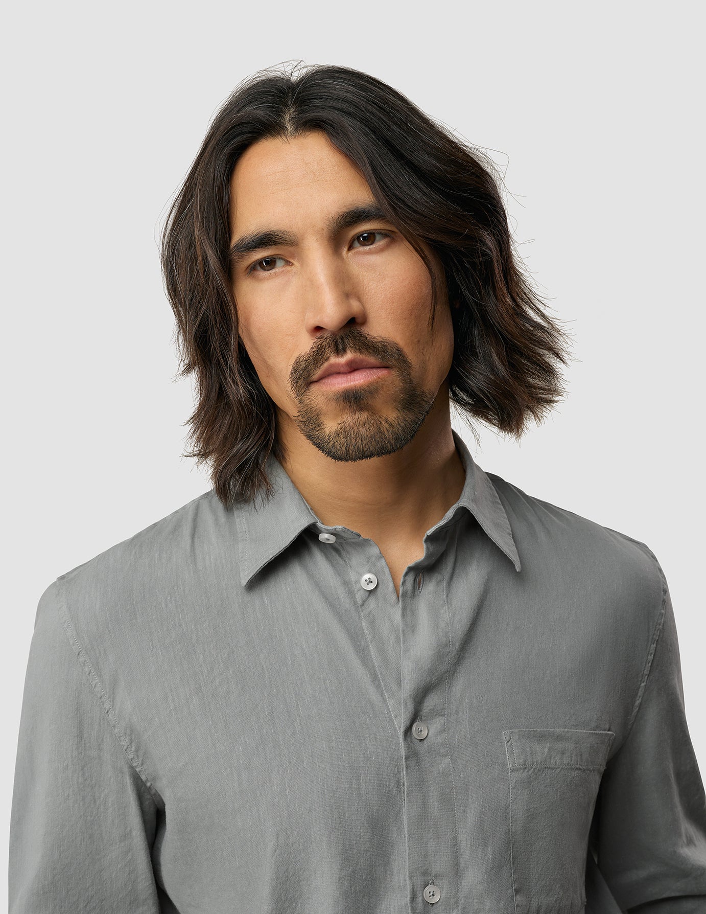 Refined Linen Long Sleeve Shirt Stone Grey