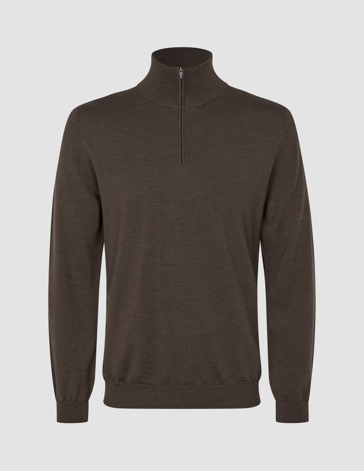 Seamless Premium Merino Knit Half Zip Saddle Brown