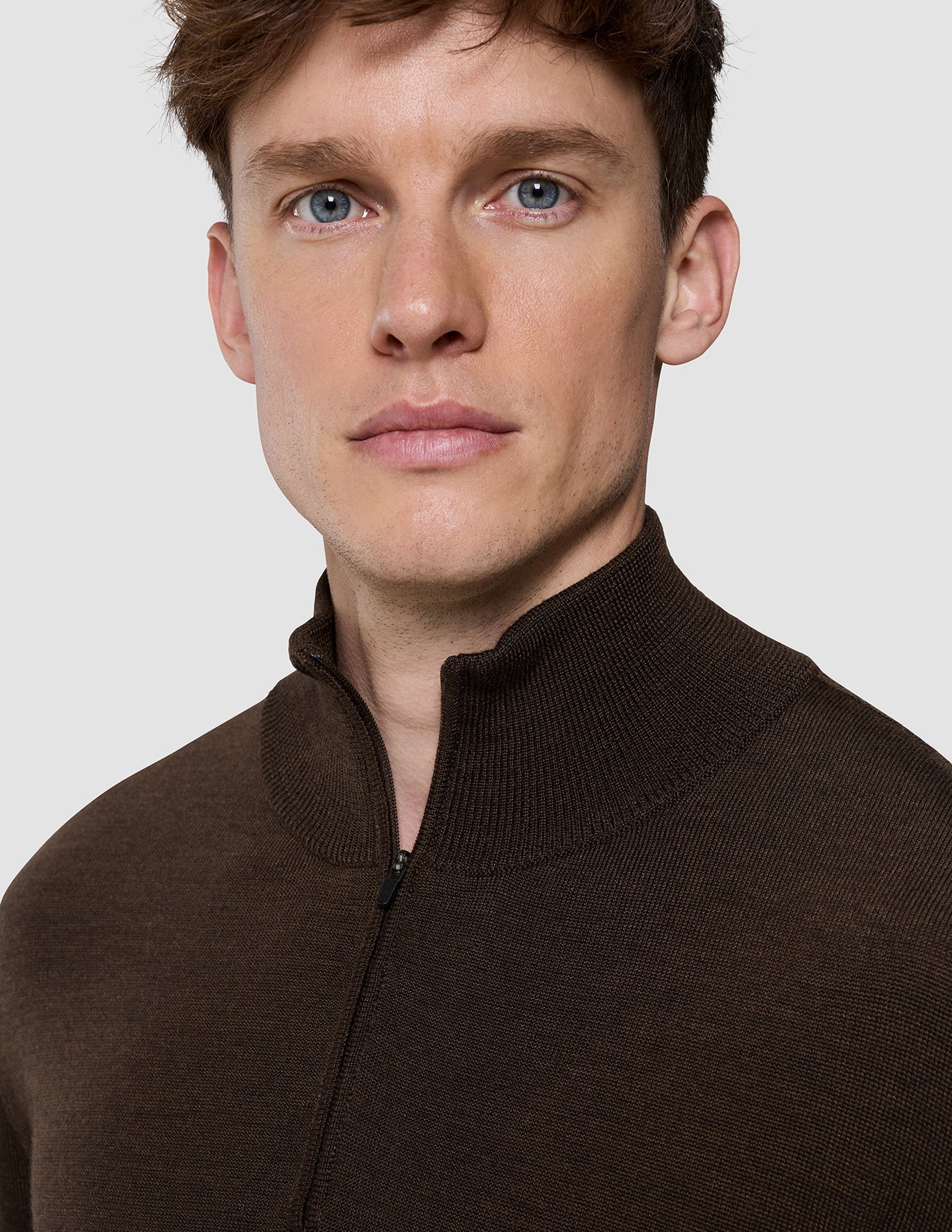 Seamless Premium Merino Knit Half Zip Saddle Brown