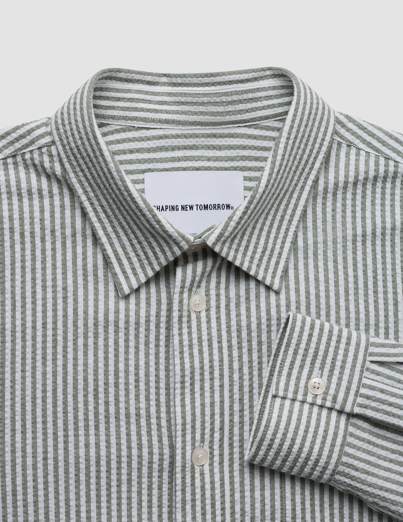 Seersucker Casual Shirt Green Stripes