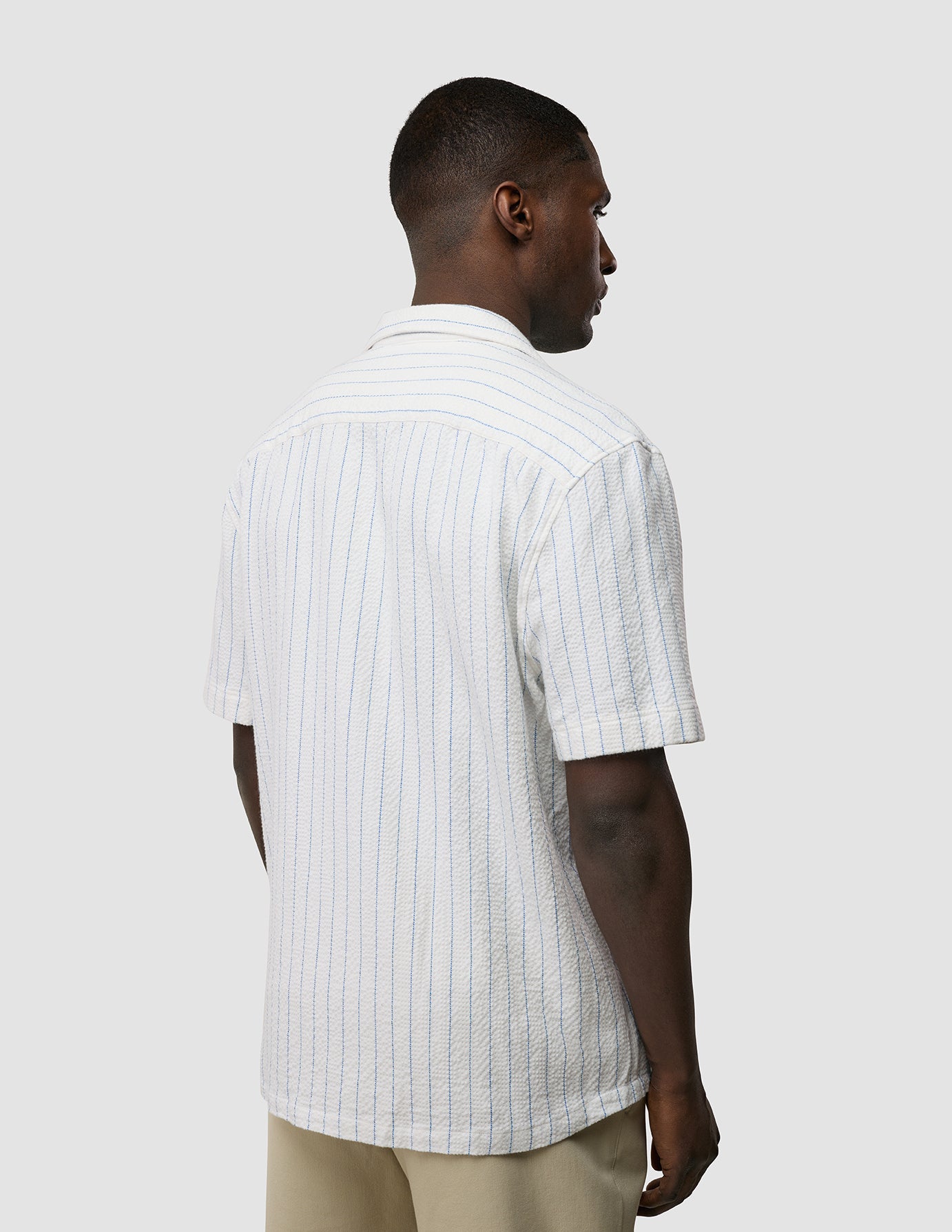 Seersucker Short Sleeve Shirt Blue Stripes