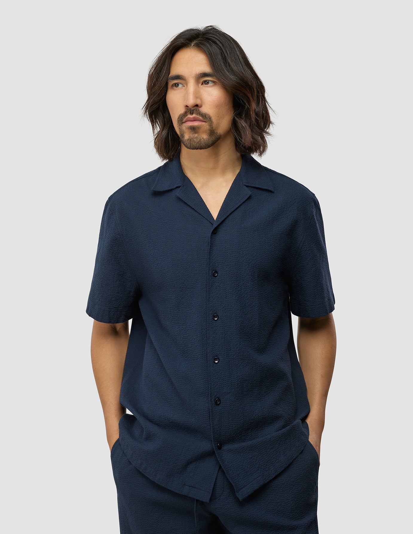 Seersucker Short Sleeve Shirt Dark Navy