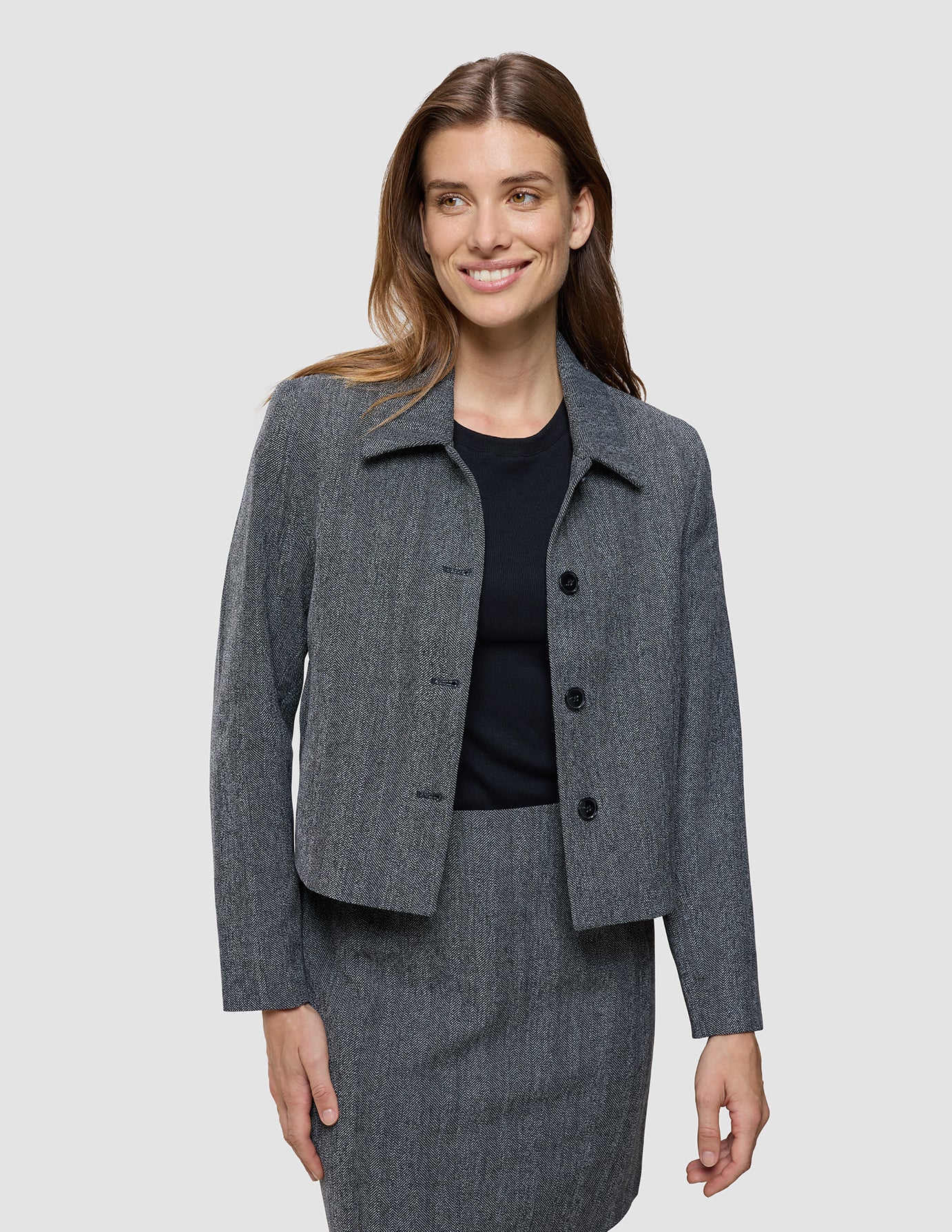 Women's Serene Short Jacket Grey Herringbone