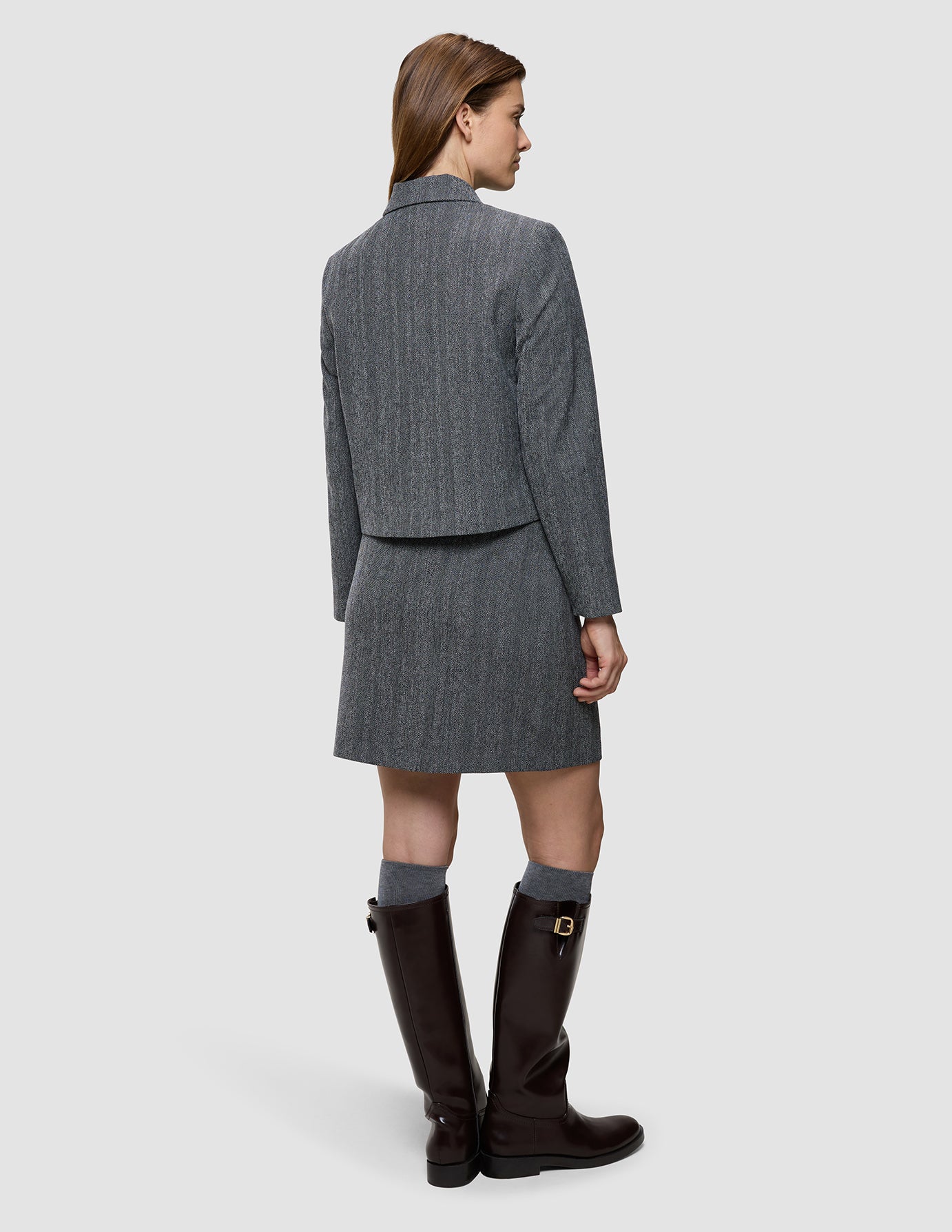 Serene Set Grey Herringbone Short Jacket Short Skirt