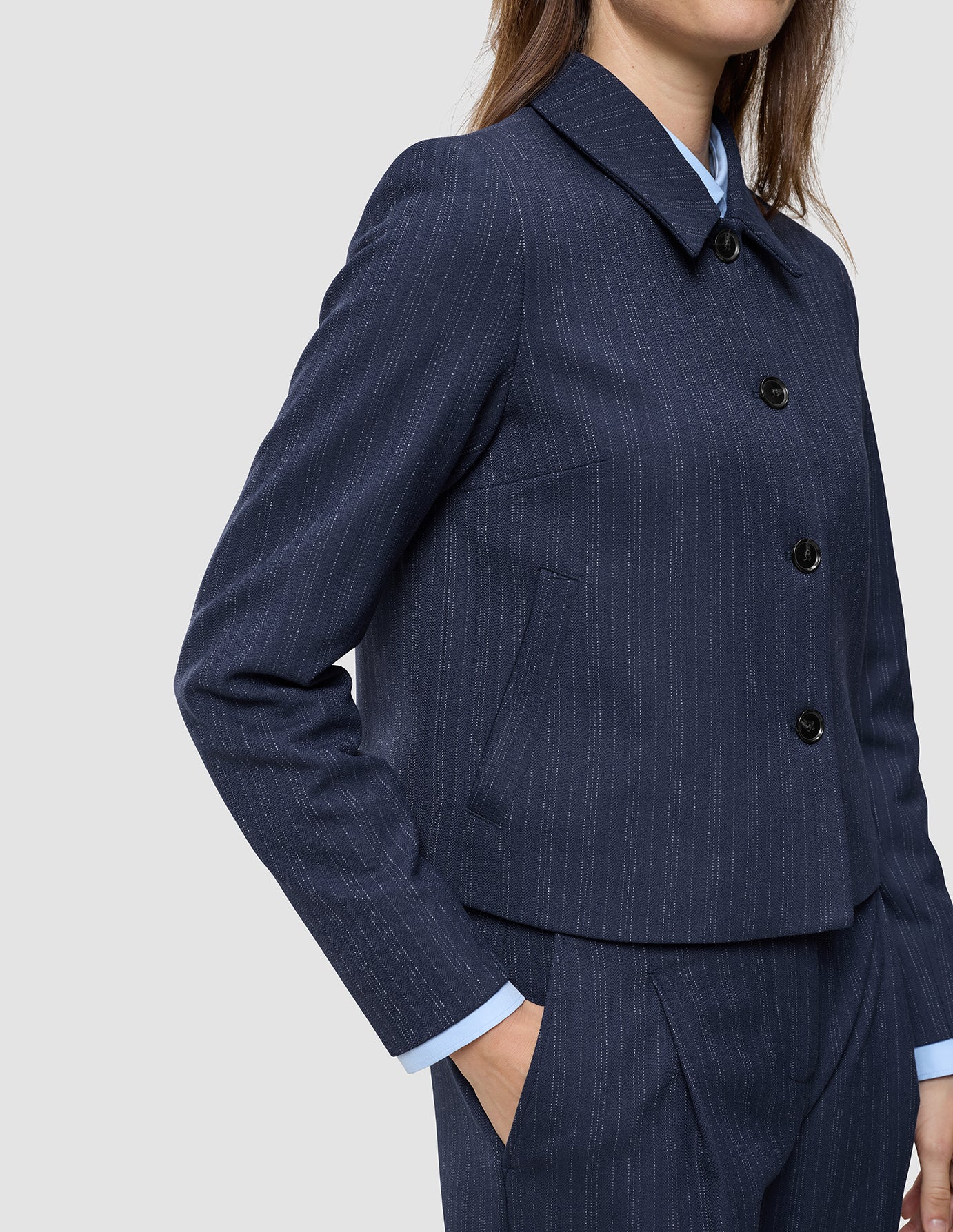 Women's Serene Short Jacket Marine Pinstripe