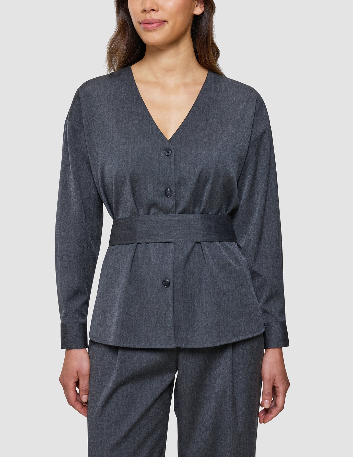 Women's Skye Belted Overshirt Charcoal Melange