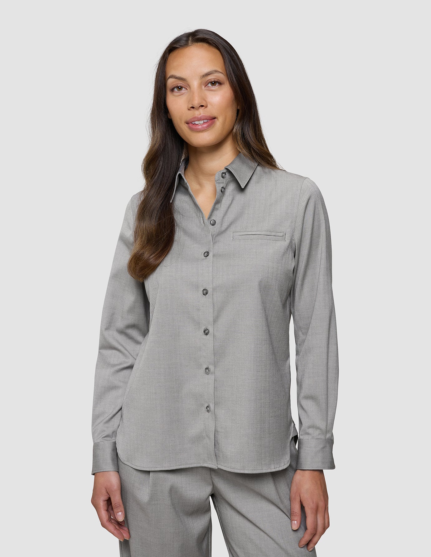 Skye Set Mellow Beige Herringbone Shirt & Wide Pants