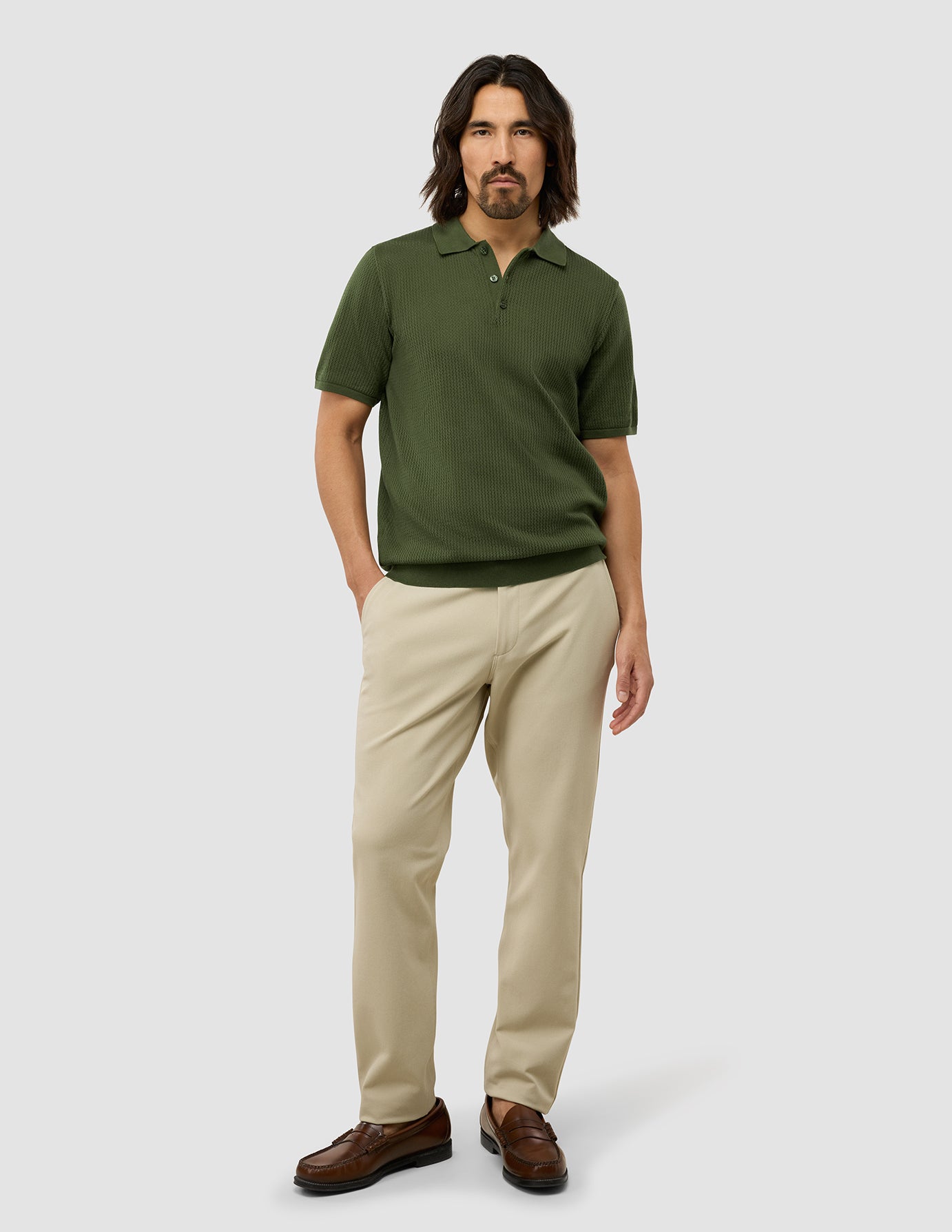 Textured Knitted Short Sleeve Polo Urban Green