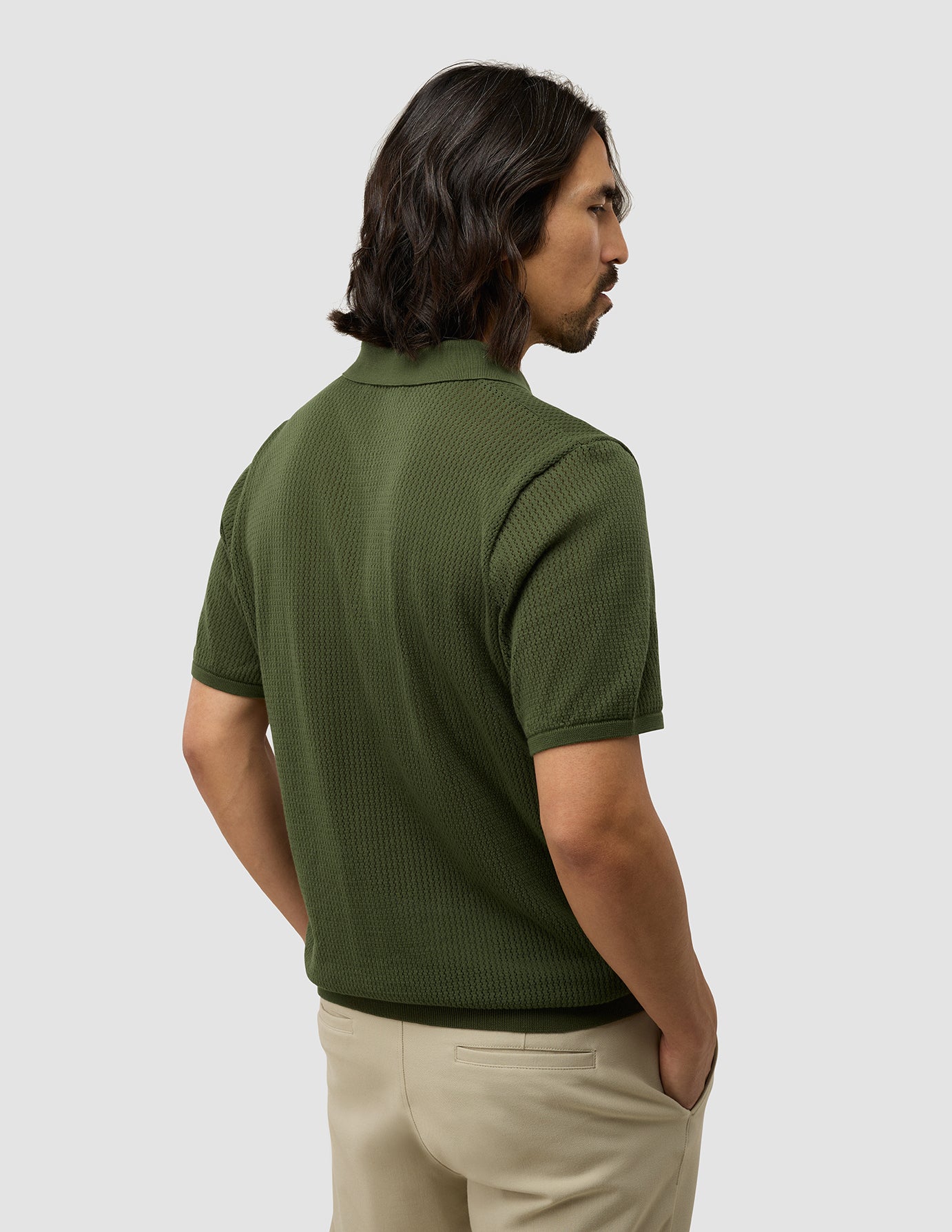 Textured Knitted Short Sleeve Polo Urban Green