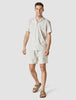 Tech Linen Bowling Short Sleeve Shirt Navy Pinstripe