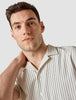 Tech Linen Bowling Short Sleeve Shirt Navy Pinstripe