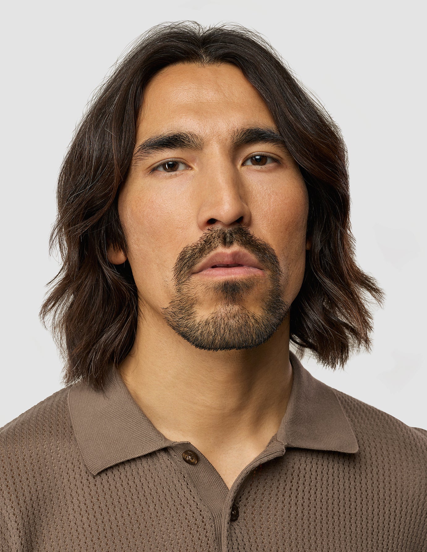 Textured Knitted Short Sleeve Polo Dark Earth