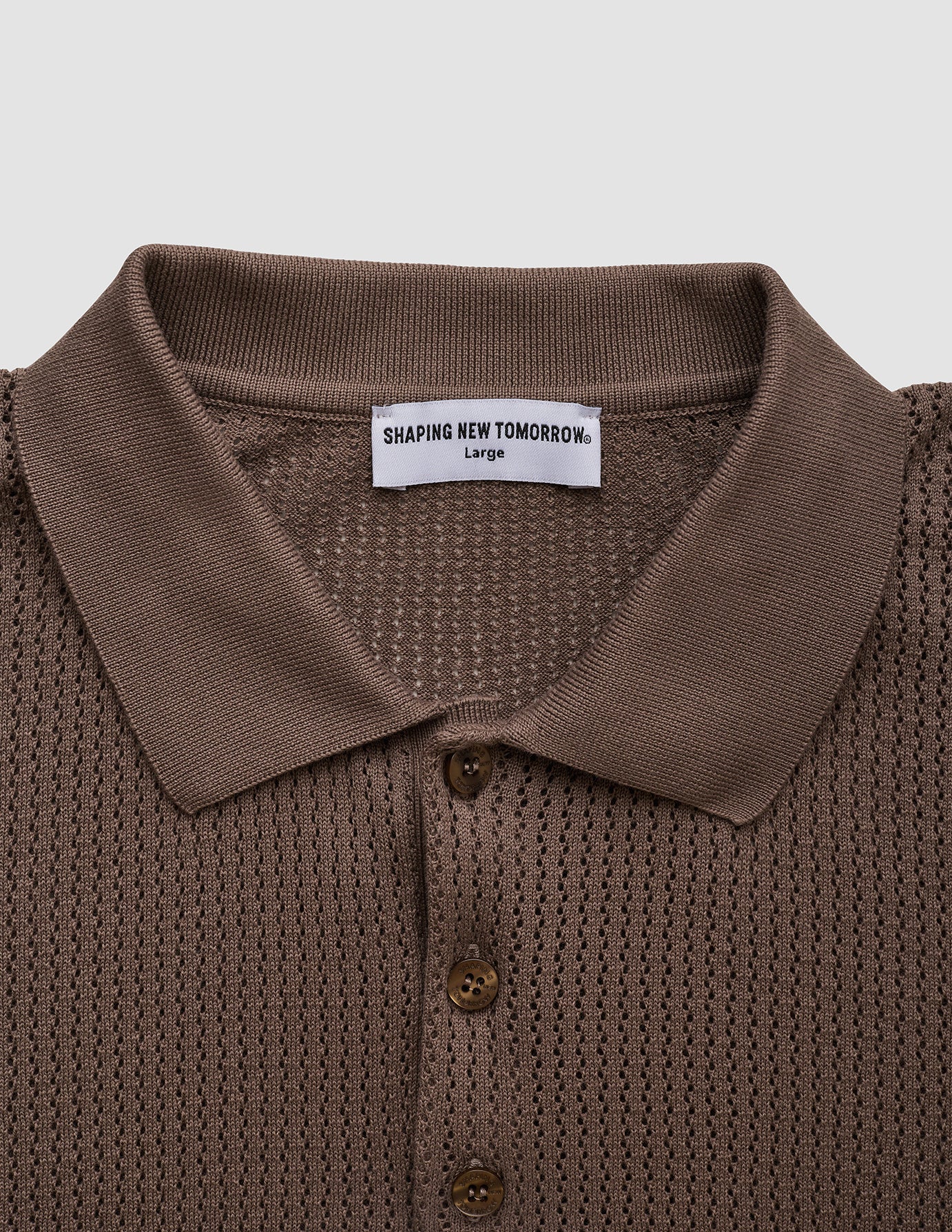 Textured Knitted Short Sleeve Polo Dark Earth