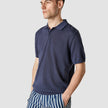 Textured Knitted Short Sleeve Polo Shirt Navy