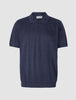 Textured Knitted Short Sleeve Polo Shirt Navy