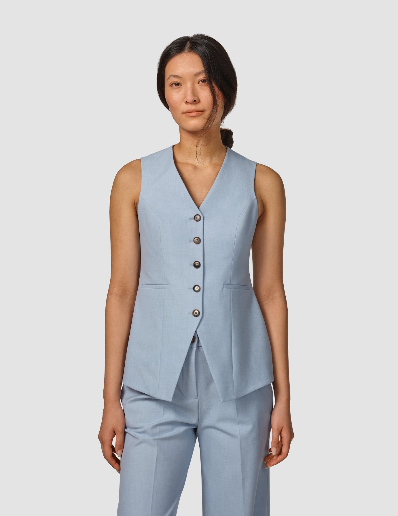 Essential Long Vest Sky Blue Melange