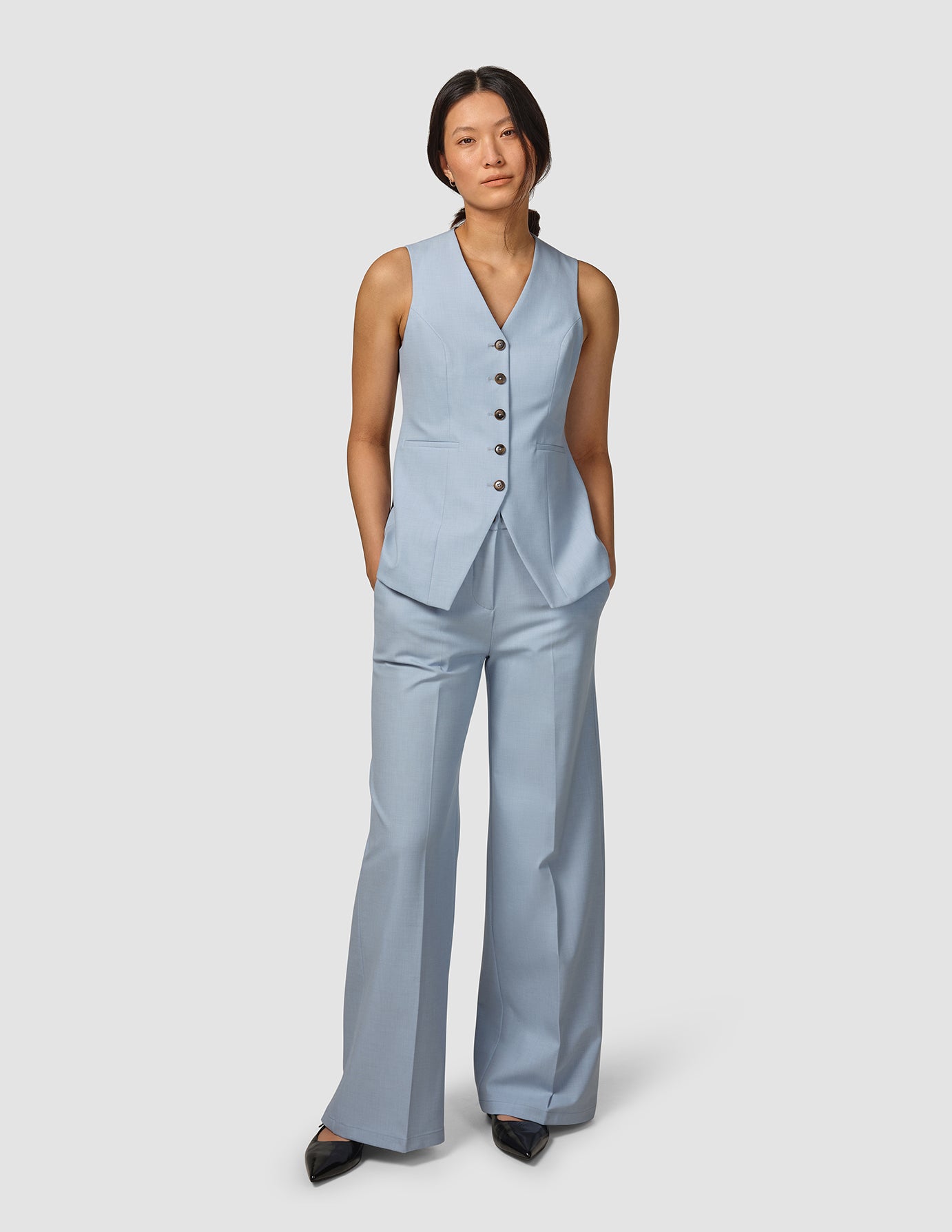 Essential Long Vest Sky Blue Melange