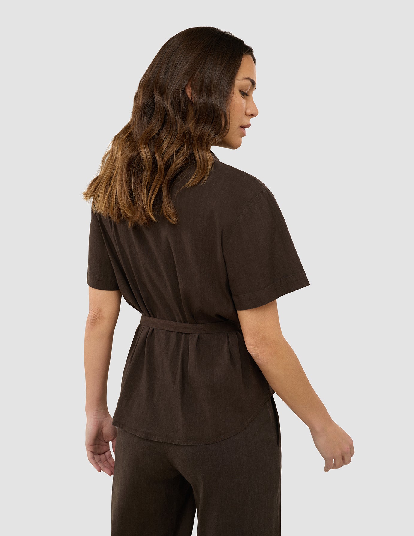 Women's Linen Shirt Short Sleeved Espresso