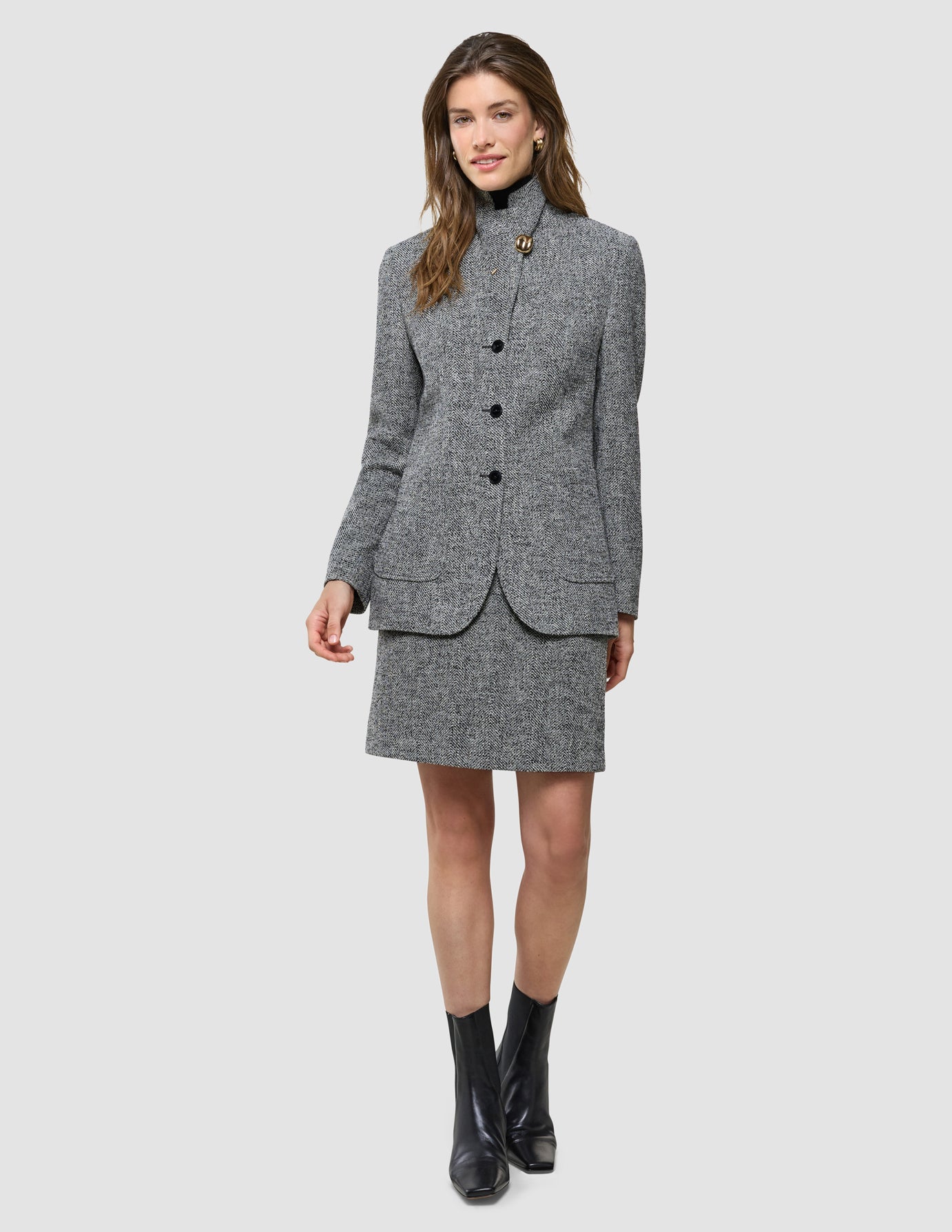 Ashryn Set Domino Herringbone Blazer and Short Skirt
