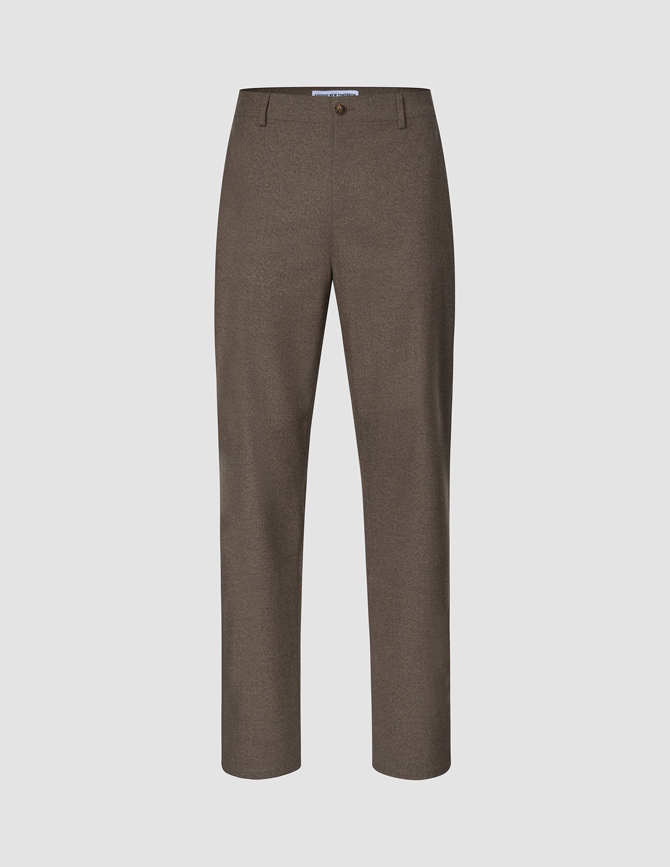 Atelier-bukser i afslappet pasform, mørk beige: mørkebegede bukser i afslappet pasform i brudt twill med knaplukning og bæltestropper.
