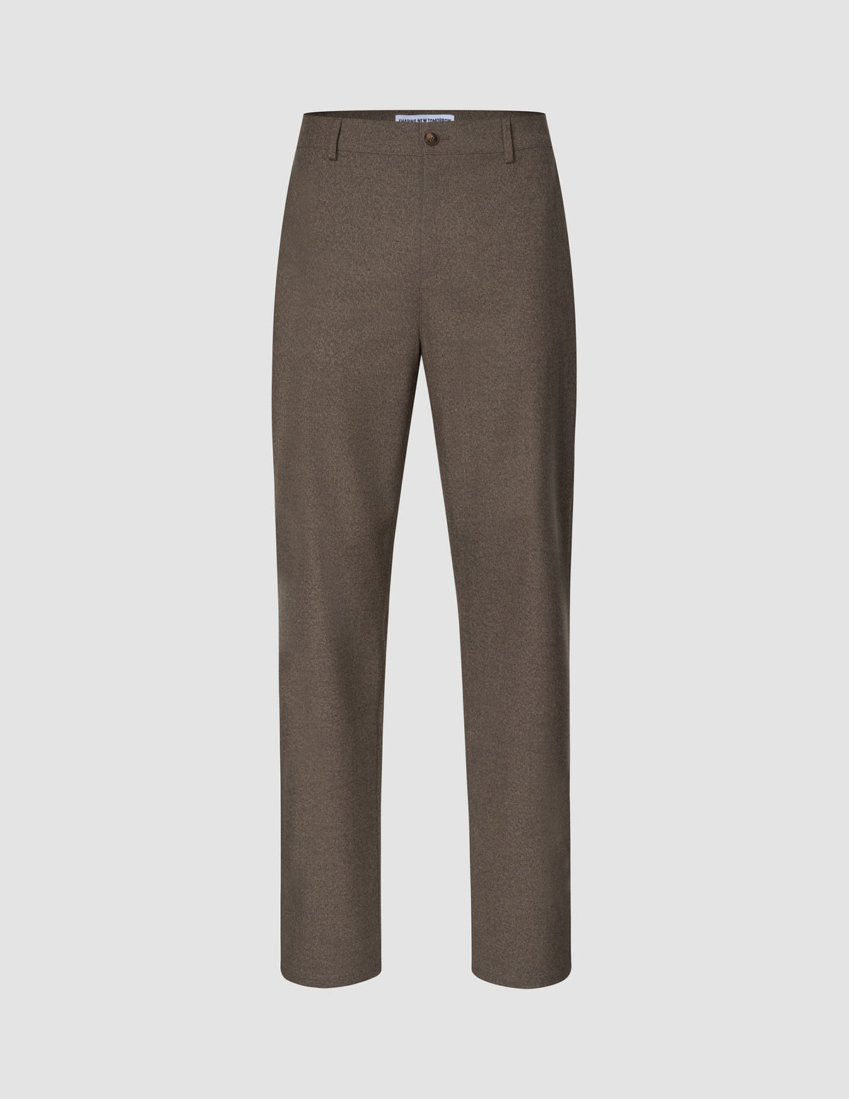 Atelier-bukser i afslappet pasform, mørk beige: mørkebegede bukser i afslappet pasform i brudt twill med knaplukning og bæltestropper.