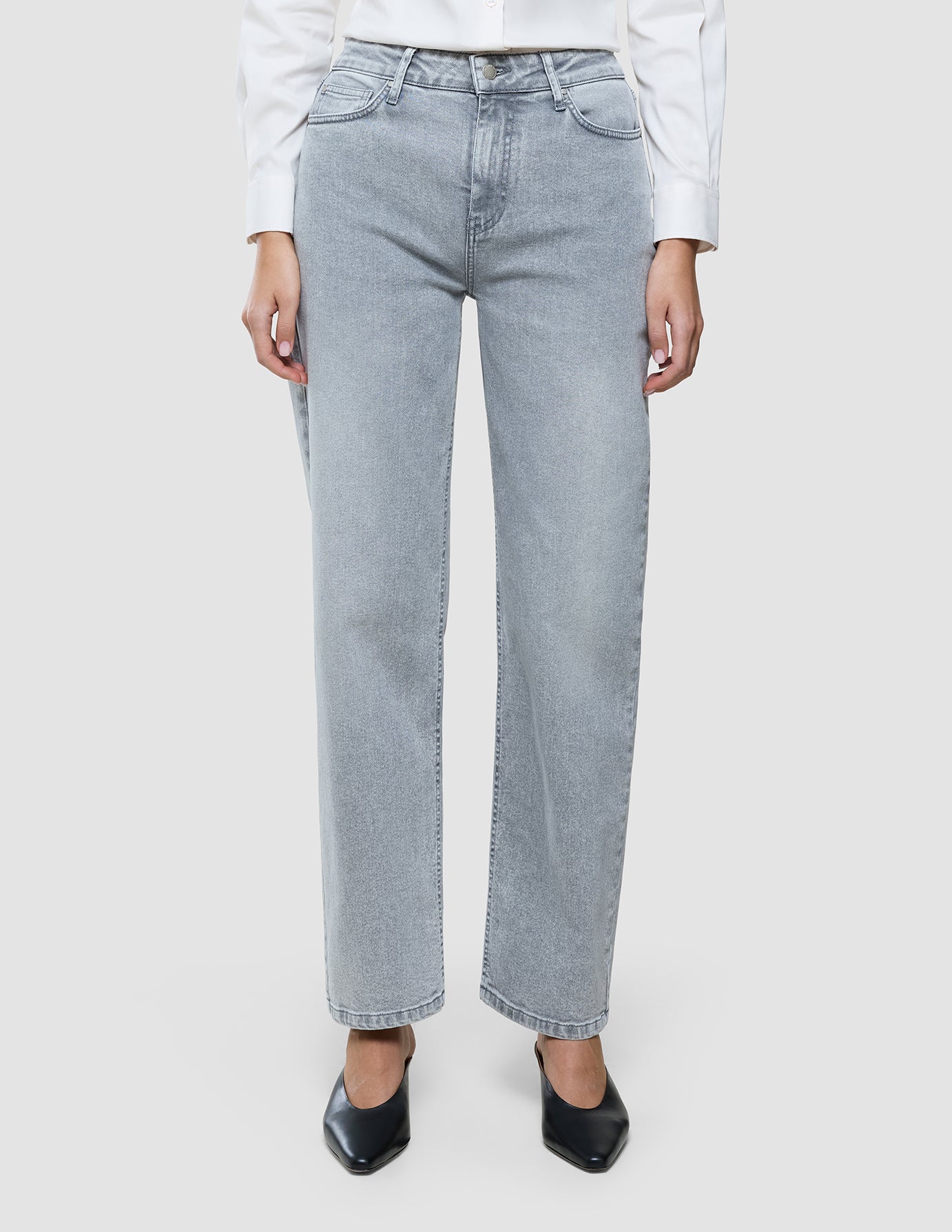 Women's Classic Jeans Straight Light Grey Washed