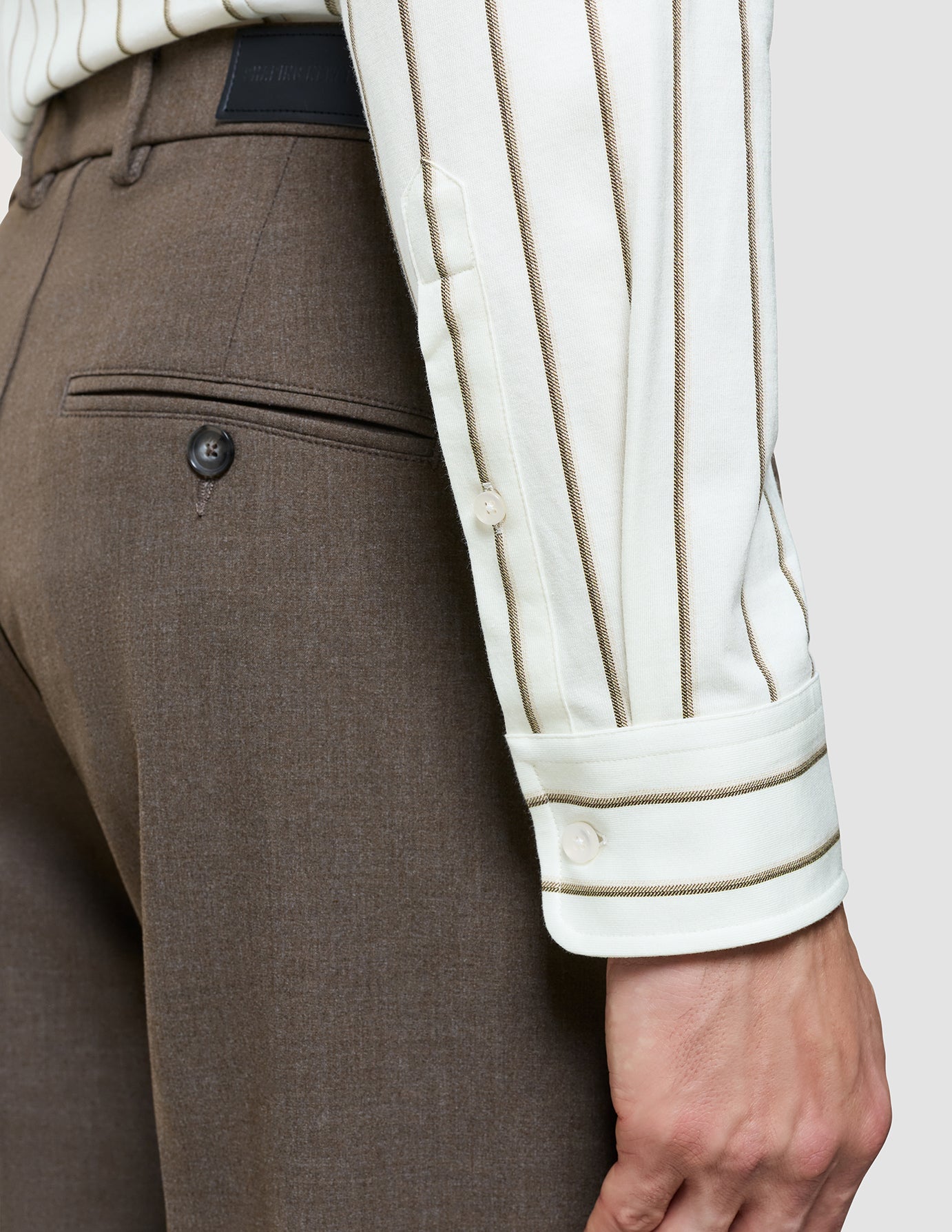 Classic Shirt Sand Herringbone Stripes Regular