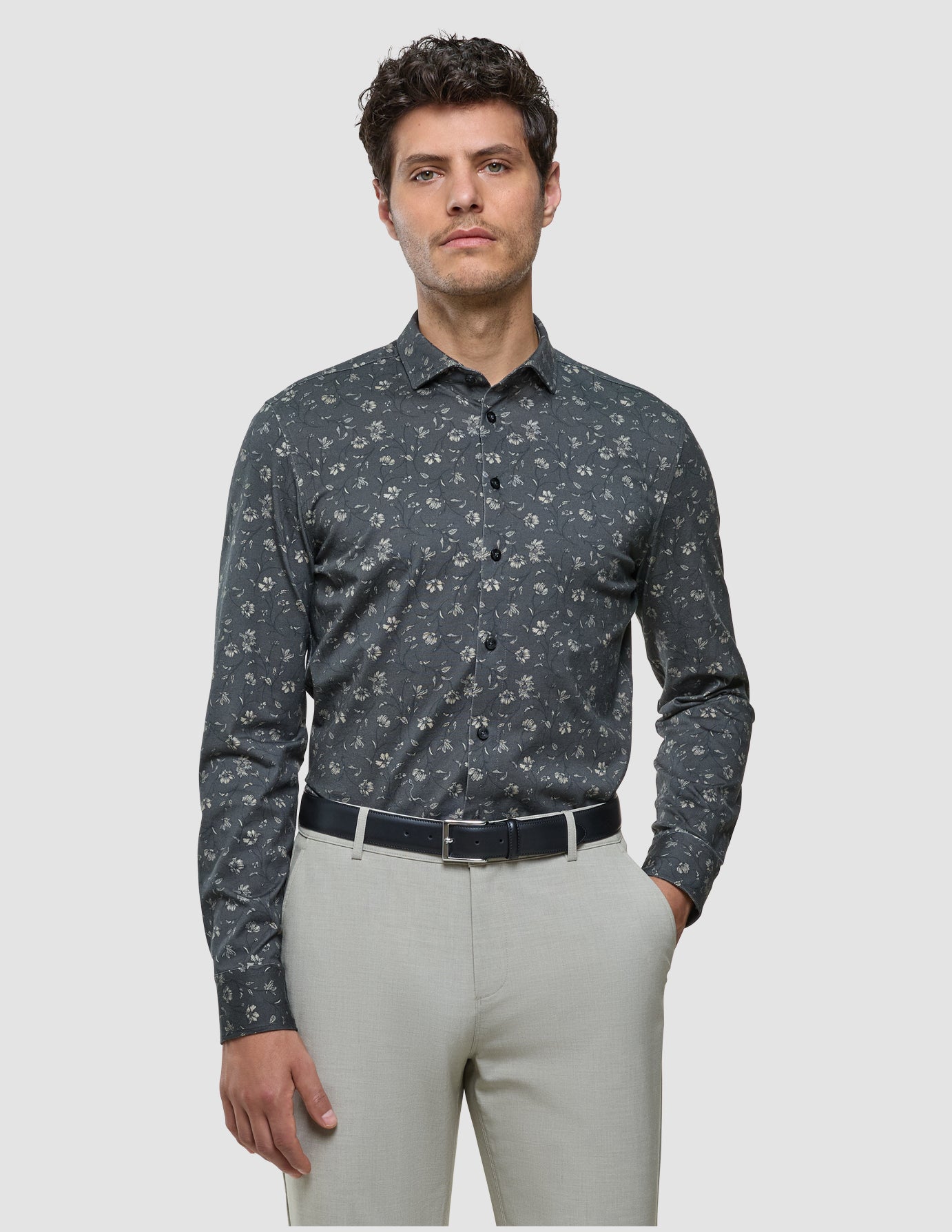 Classic Shirt Grey Floral Slim