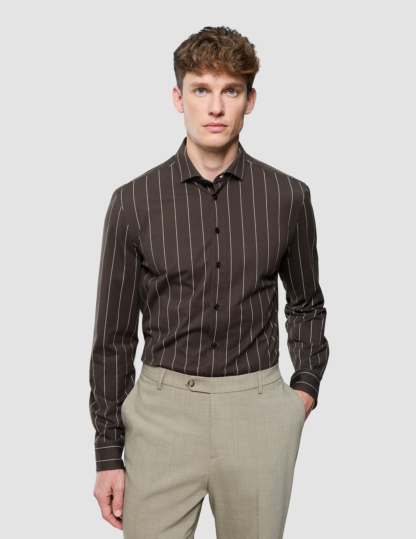 Classic Shirt Brown Pinstripes Slim