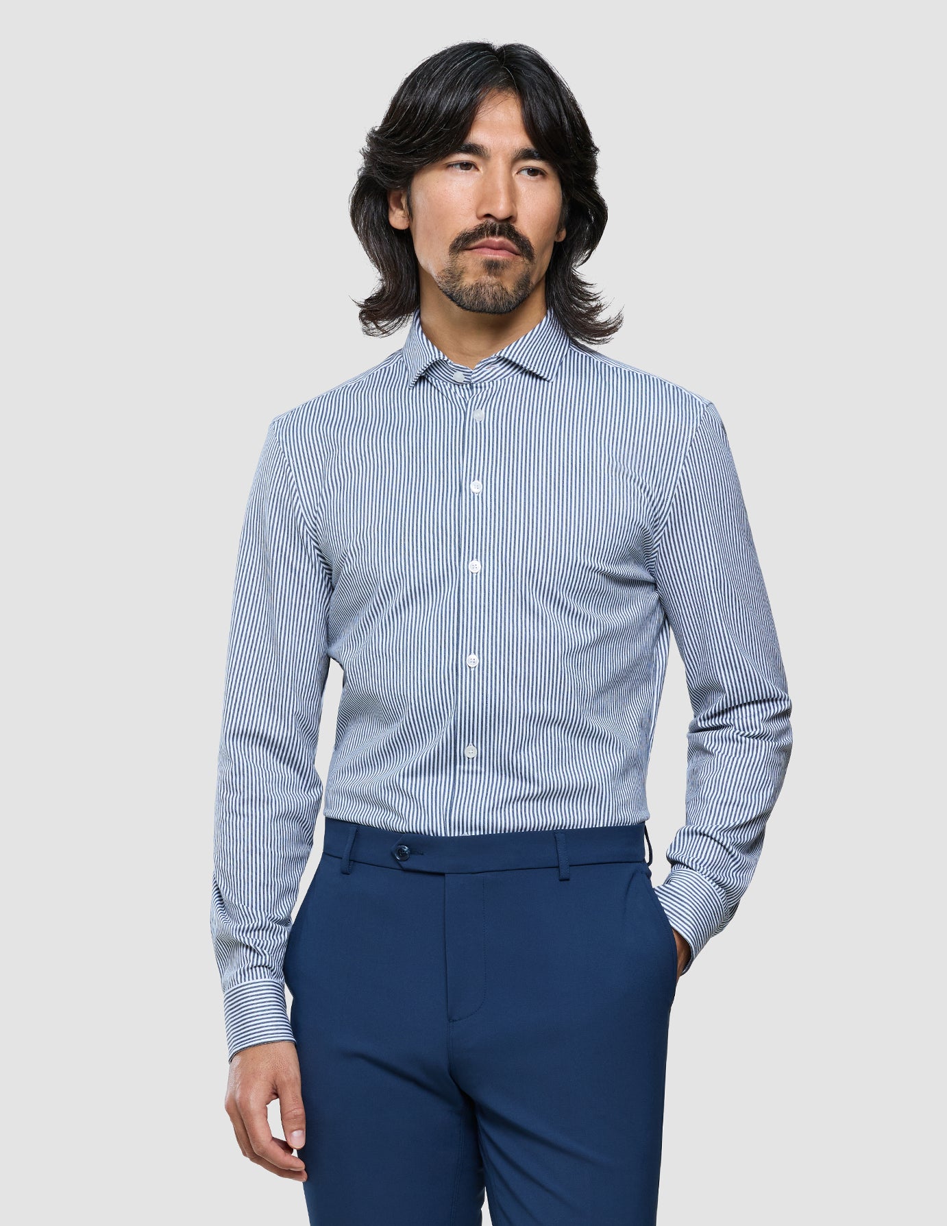 Classic Shirt Marine Herringbone Regular