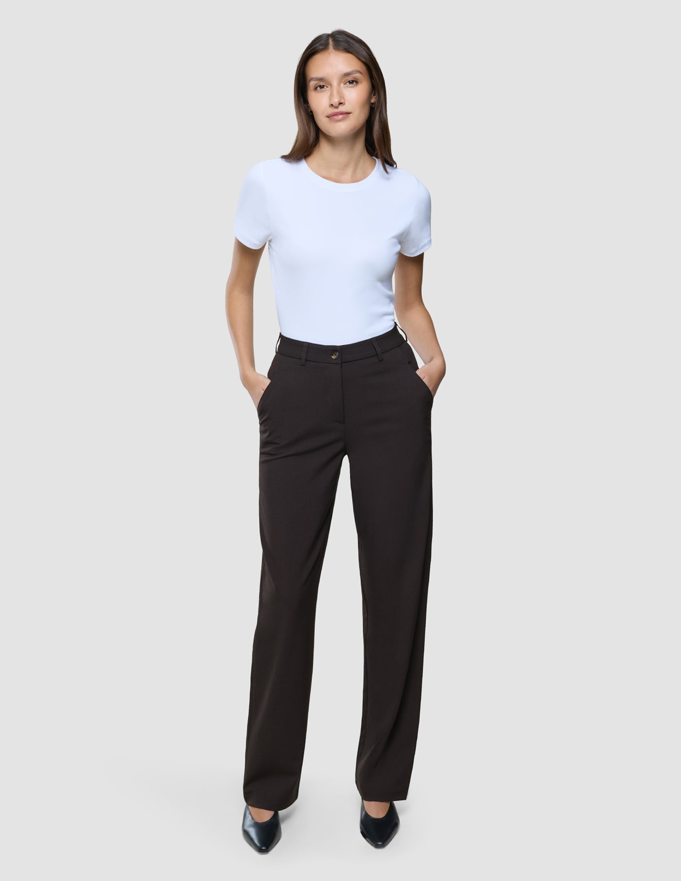 Women Ease Pants Straight Mocha Melange