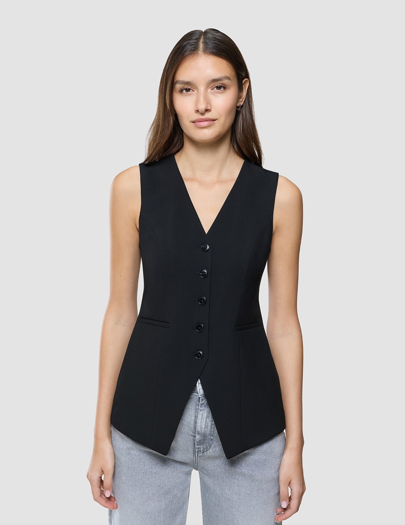Women Ease Long Vest Black