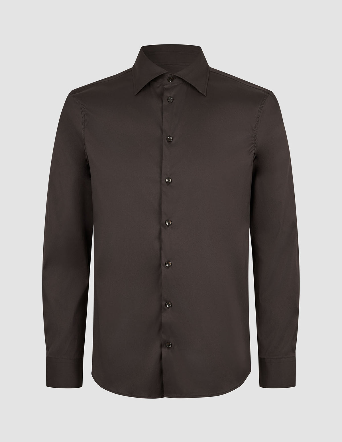 Mørkebrun langærmet Elevated Shirt Slim i Pima-bomuld med krave.