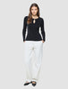 Women Fine Knit Rib Long Sleeve Black