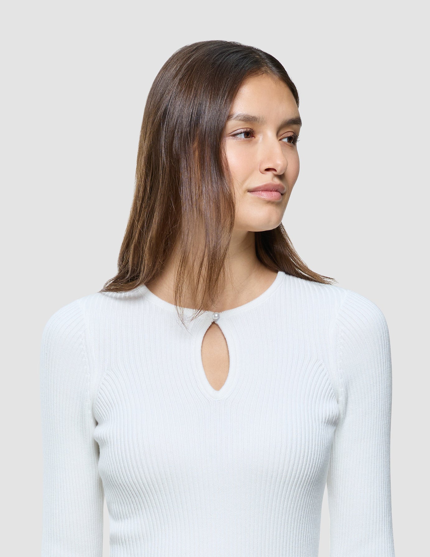 Women Fine Knit Rib Long Sleeve Off White