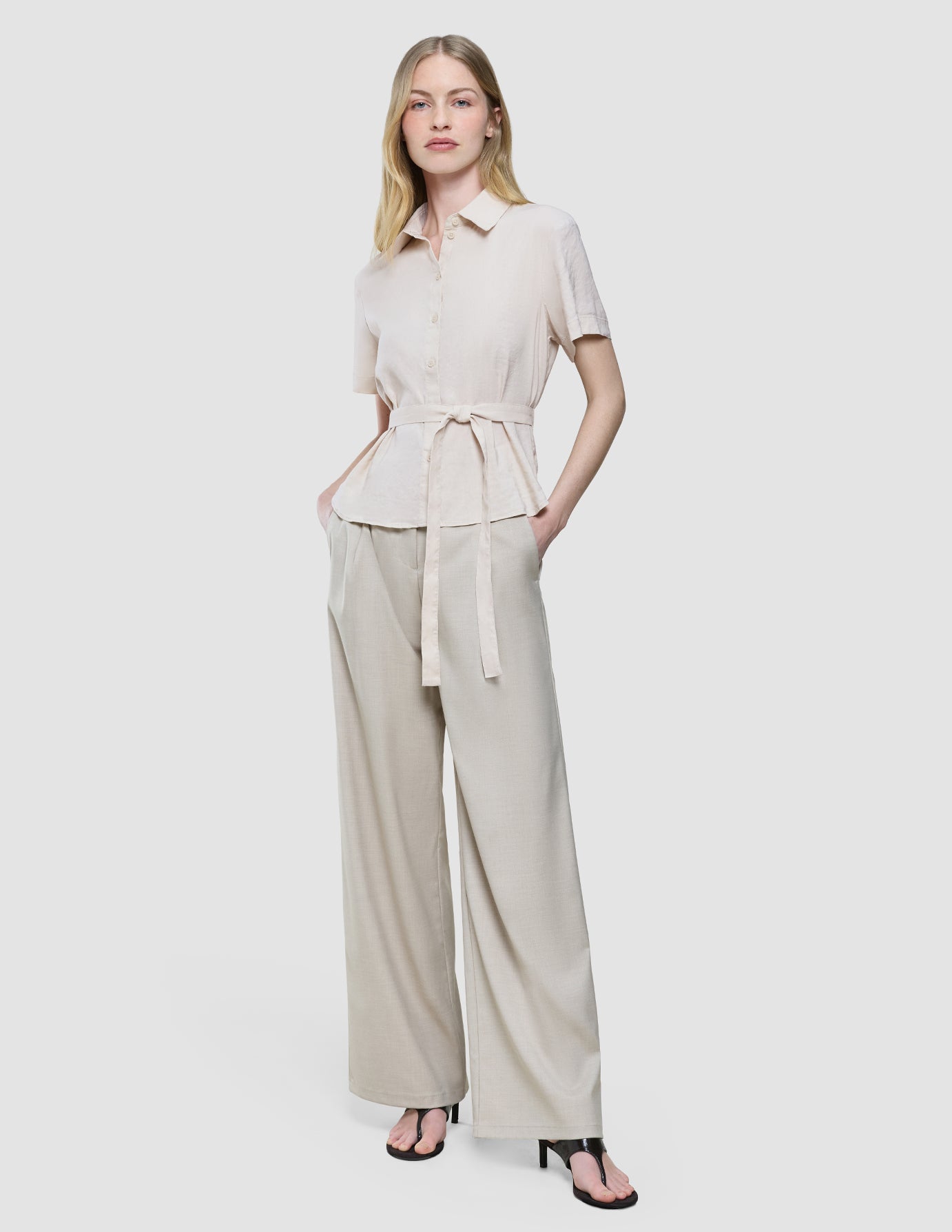 Women's Linen Shirt Short Sleeved Sandy Beige