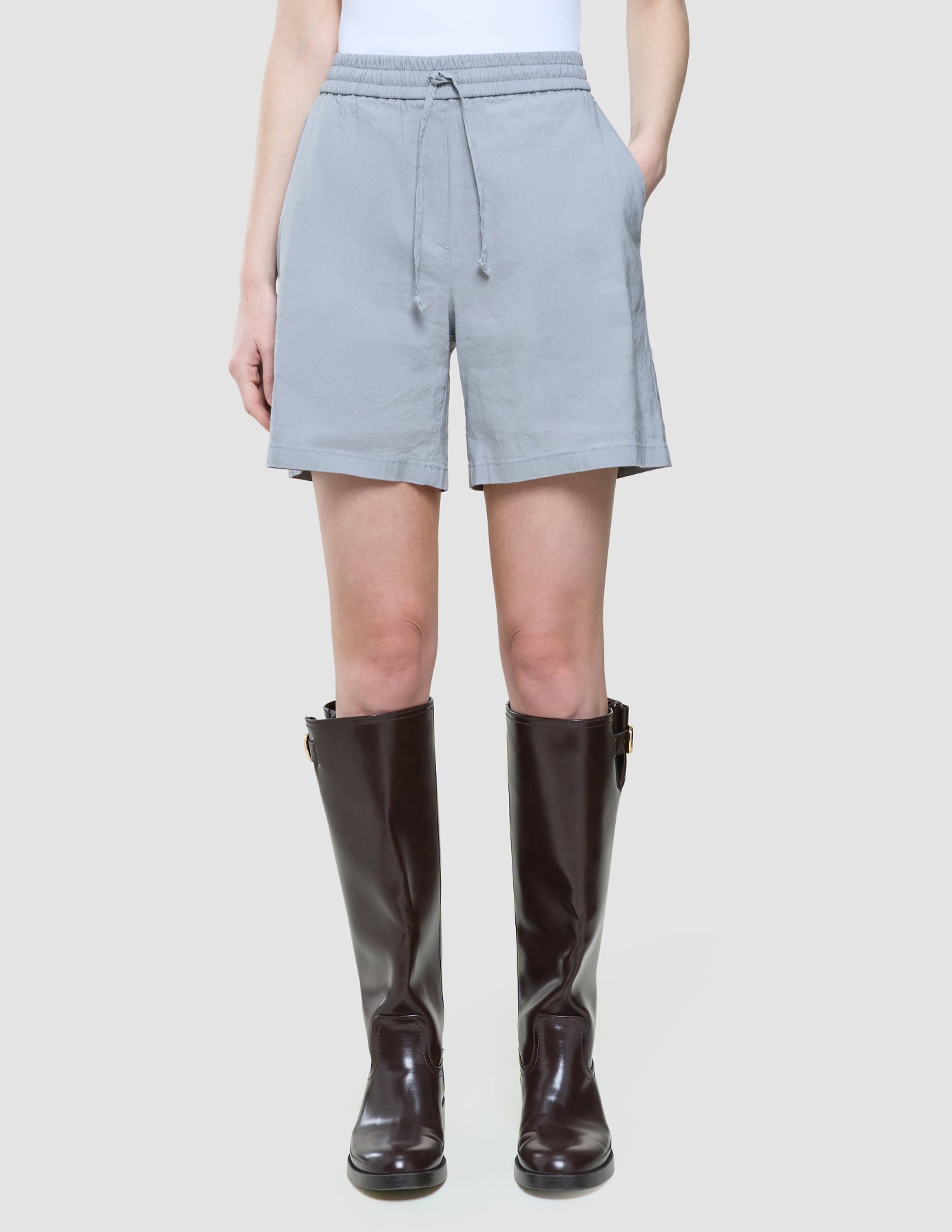 Women Linen Shorts Relaxed Stone Grey