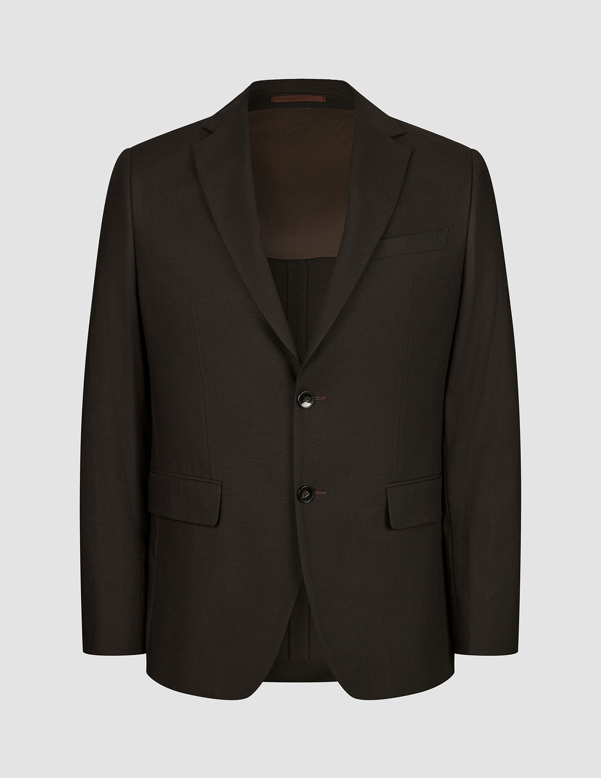 Motion Blazer Regular Cognac: mørkebrun blazer med to knapper i et 360°-stretchmateriale med et indskåret revers.
