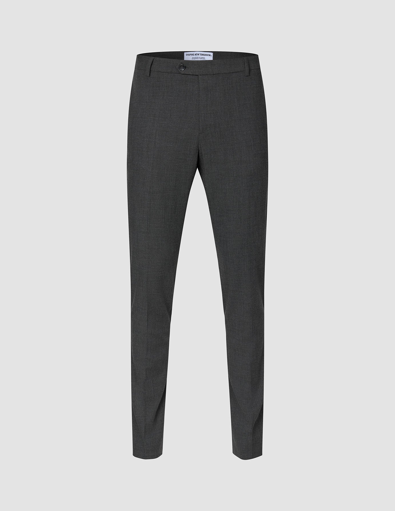 Motion Suit Pants Slim Pepper Grey – slim-fit bukser i gråt 360°-stretch med knaplukning og bæltestropper.