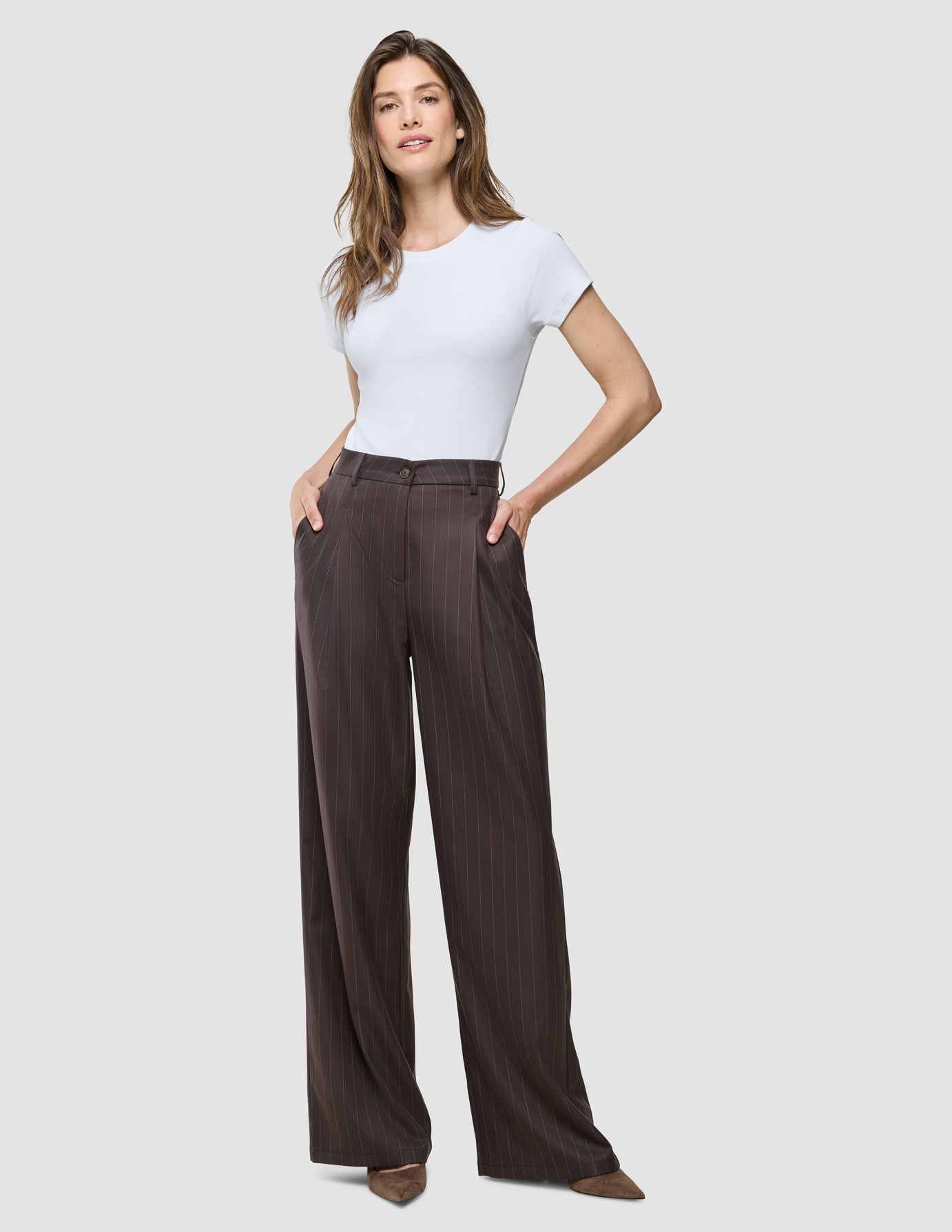 Women Raina Pants Wide Chestnut Pinstripe