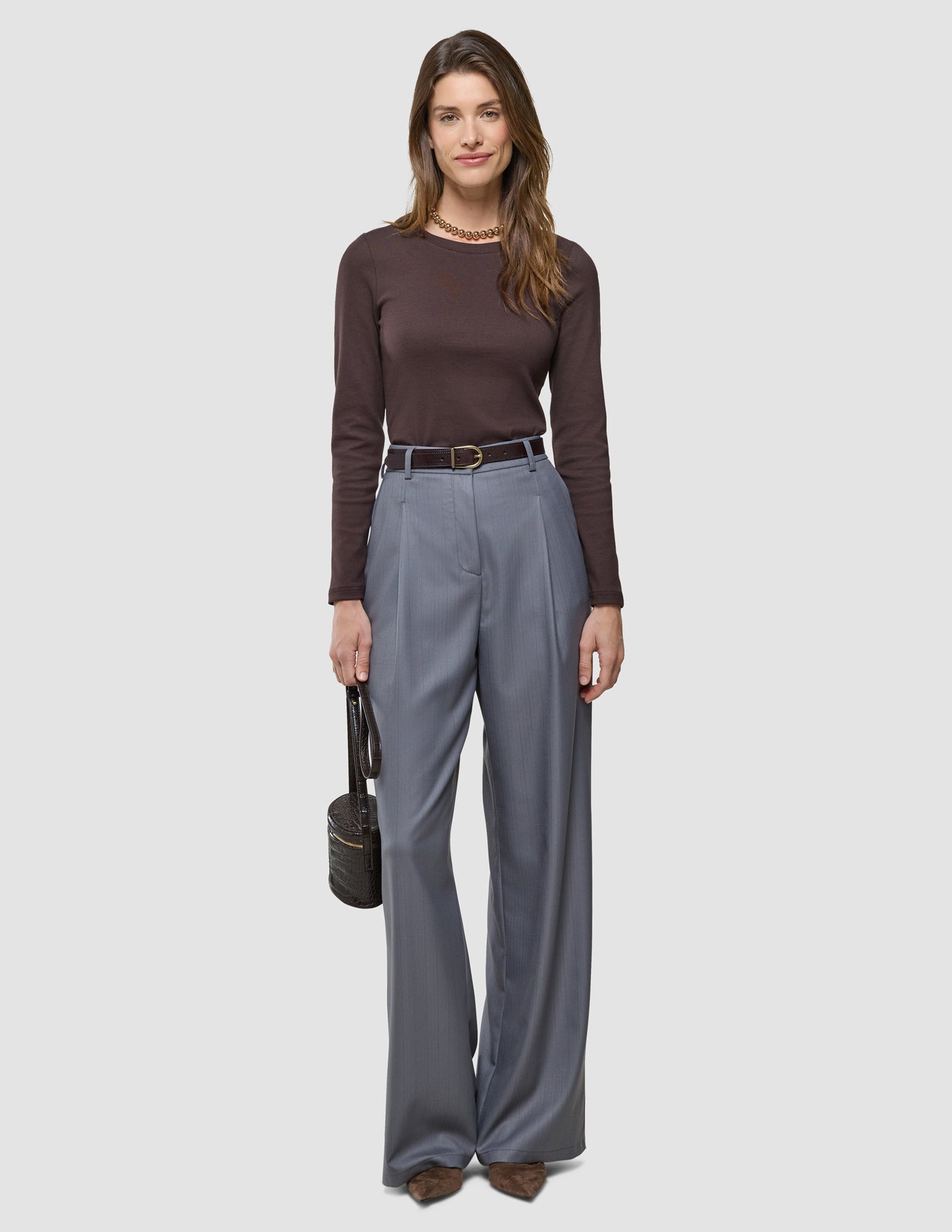 Women Raina Pants Wide Mid Grey Pinstripe
