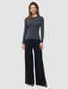Women Rib T-shirt Long Sleeve Dark Grey Melange