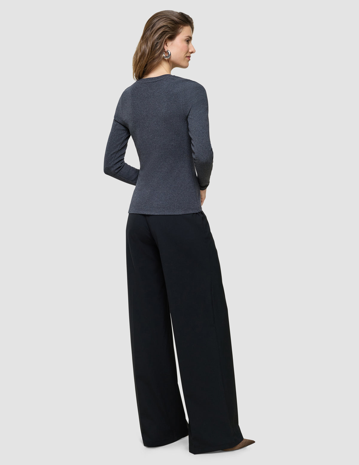 Women Rib T-shirt Long Sleeve Dark Grey Melange