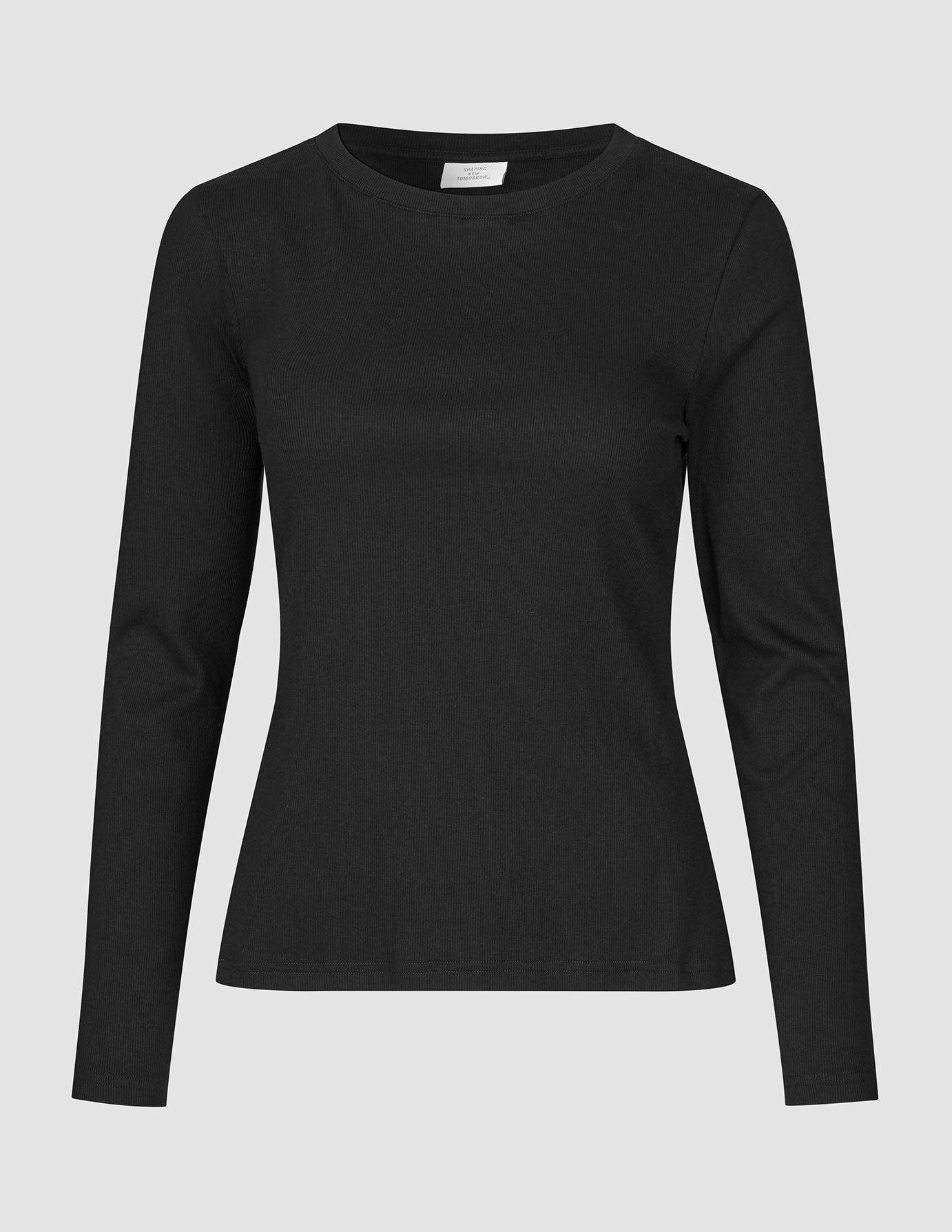 Women Rib T-Shirt Long Sleeve Black