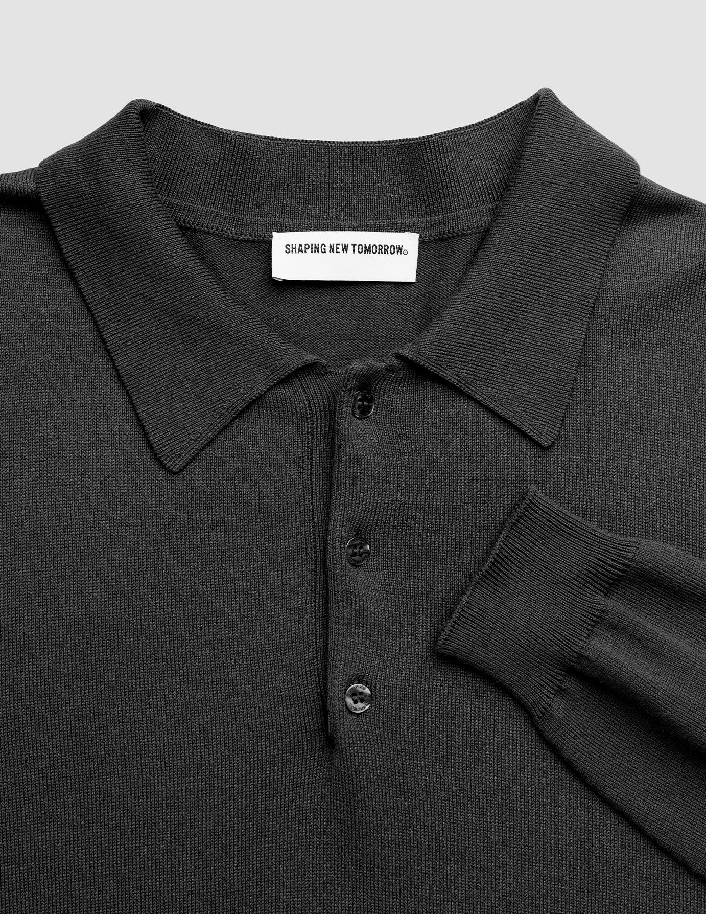 Seamless Core Knit Long Sleeve Polo Black