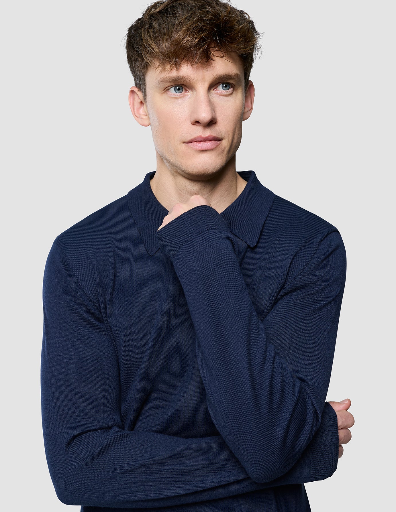 Seamless Core Knit Long Sleeve Polo Dark Navy
