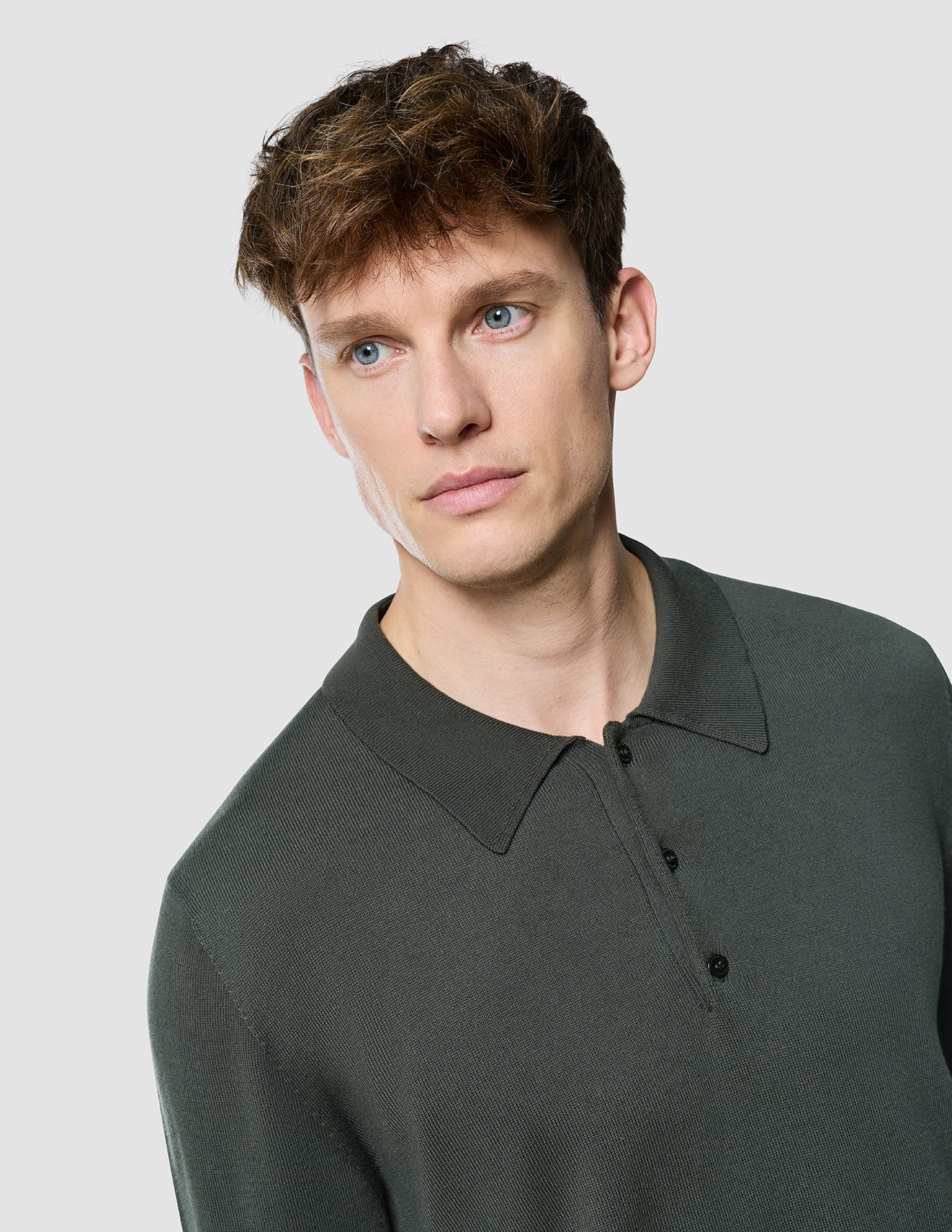 Seamless Core Knit Long Sleeve Polo Green Night