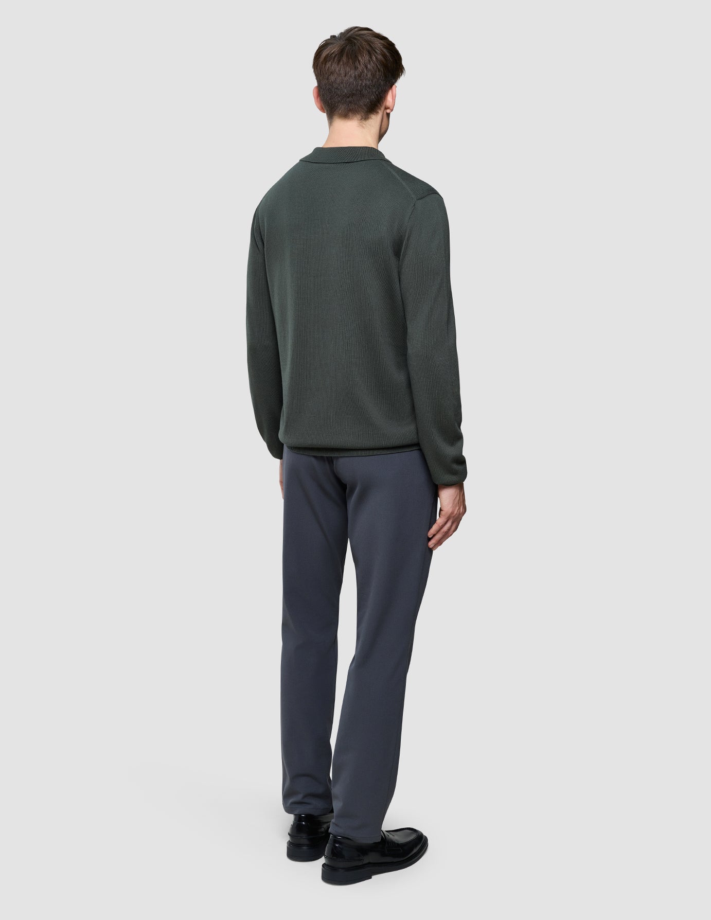 Seamless Core Knit Long Sleeve Polo Green Night