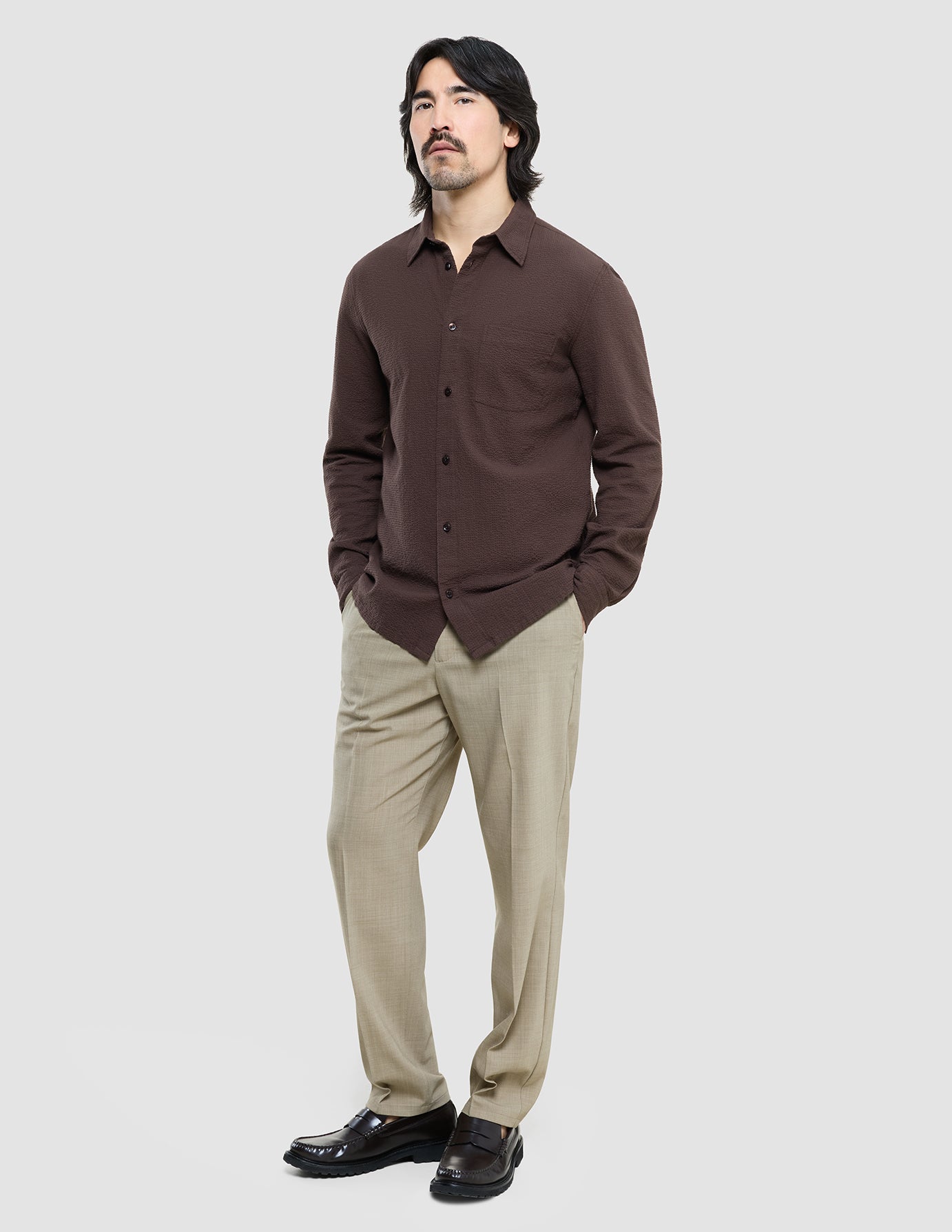 Seersucker Casual Shirt Dark Brown