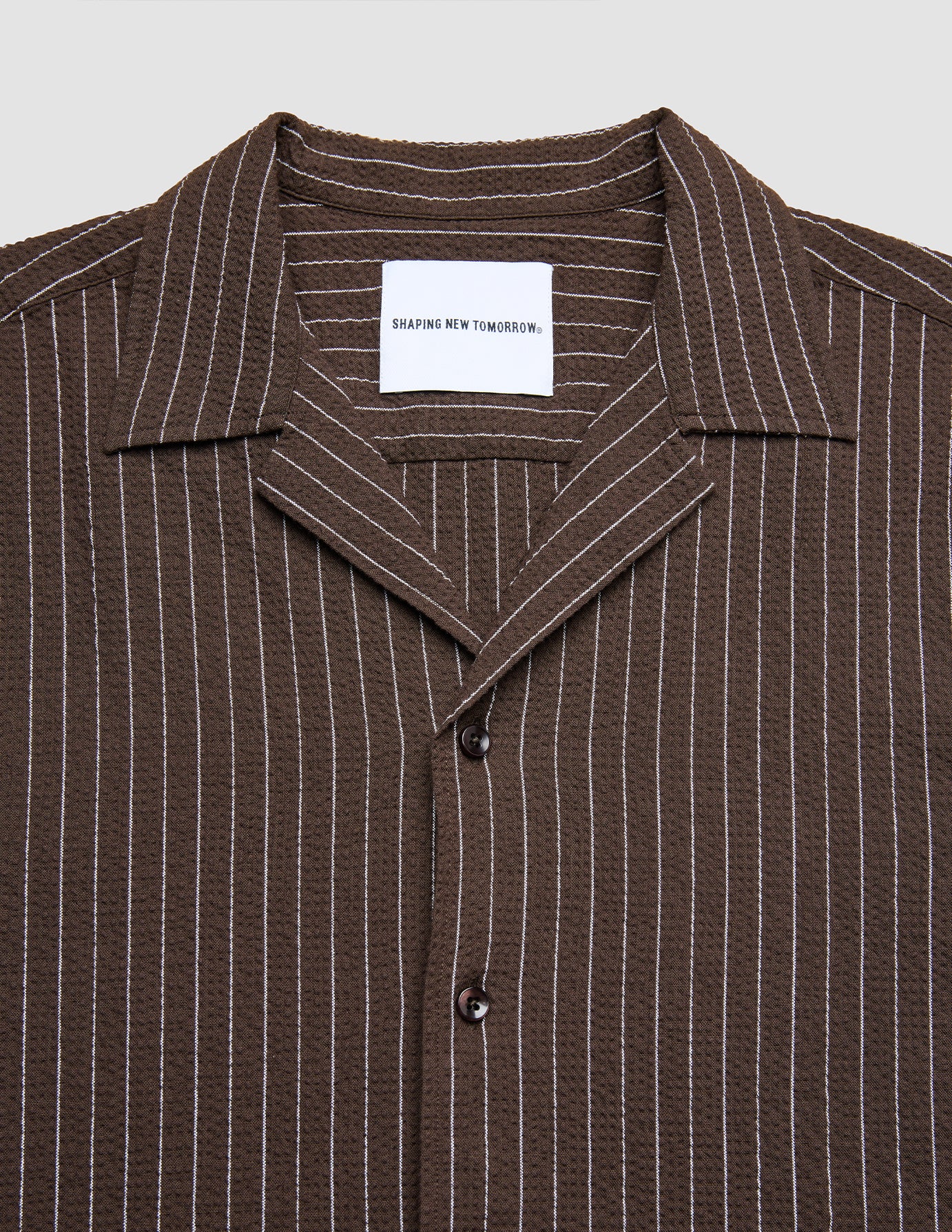 Seersucker Short Sleeve Shirt Cocoa Pinstripes